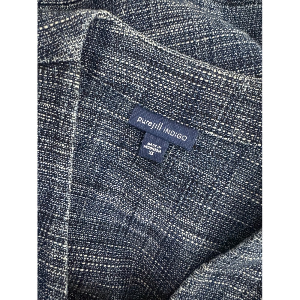 Pure Jill Indigo Blue Textured Button Front Jacket Womens XS Cotton Blend V-Neck - Picture 5 of 8